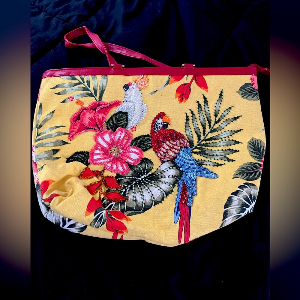 Tropical hand-beaded tote